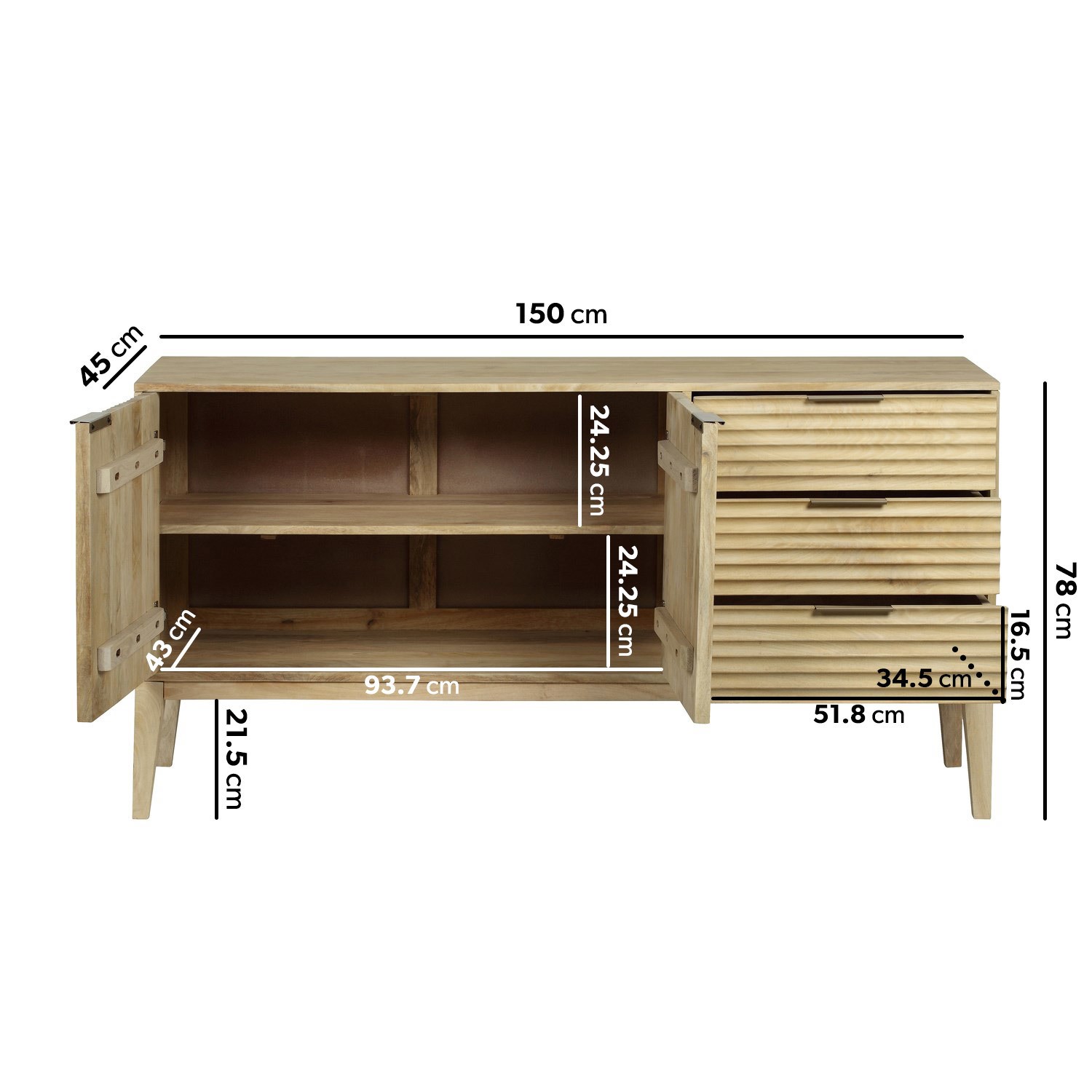 Read more about Large solid mango fluted wood sideboard with drawers linea